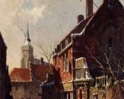 阿德里亚努斯 埃沃森 : Figures In The Streets Of A Dutch Town In Winter